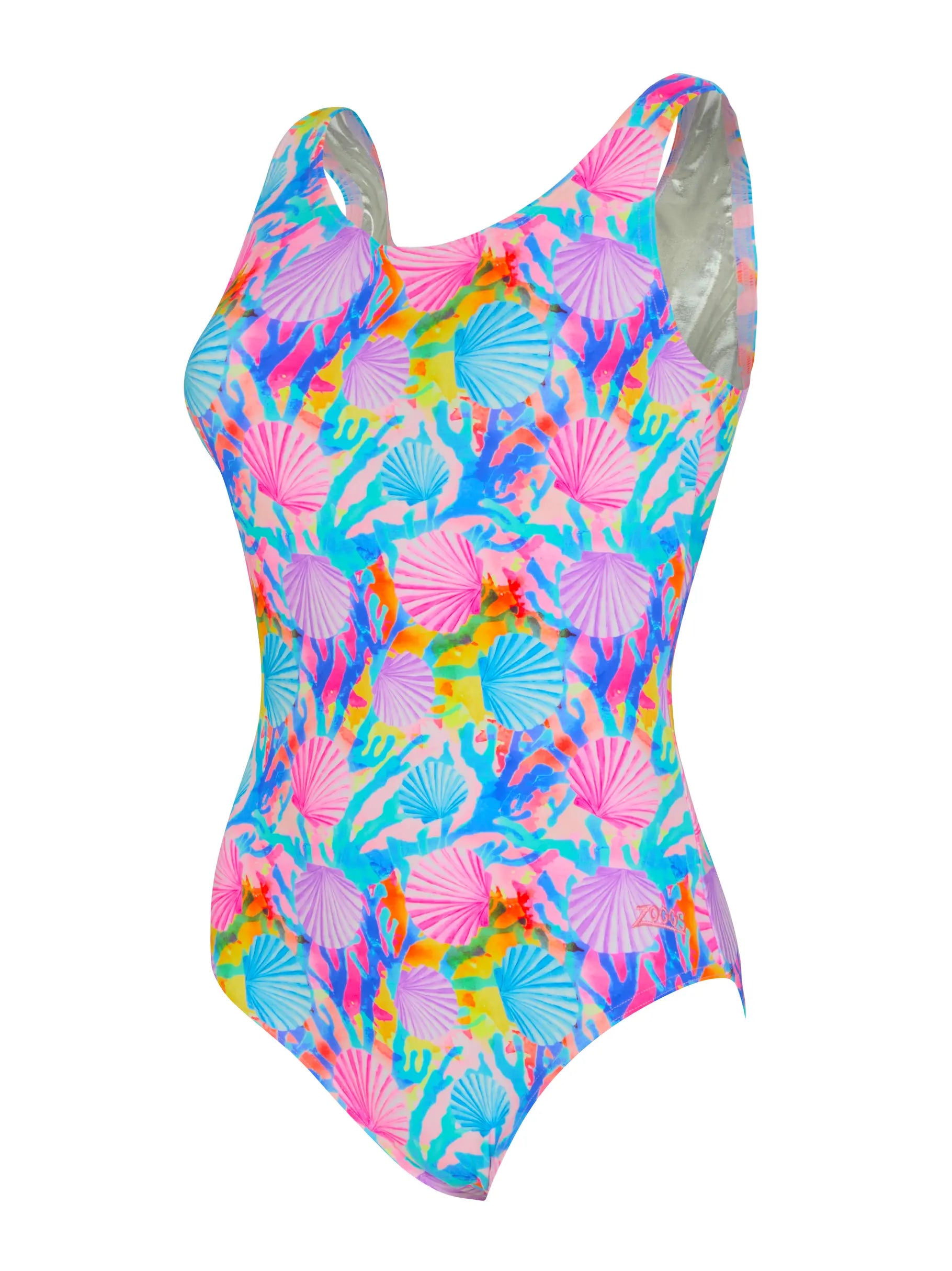 Zoggs Womens Crazy Clam Silver Lined Scoopback Swimsuit