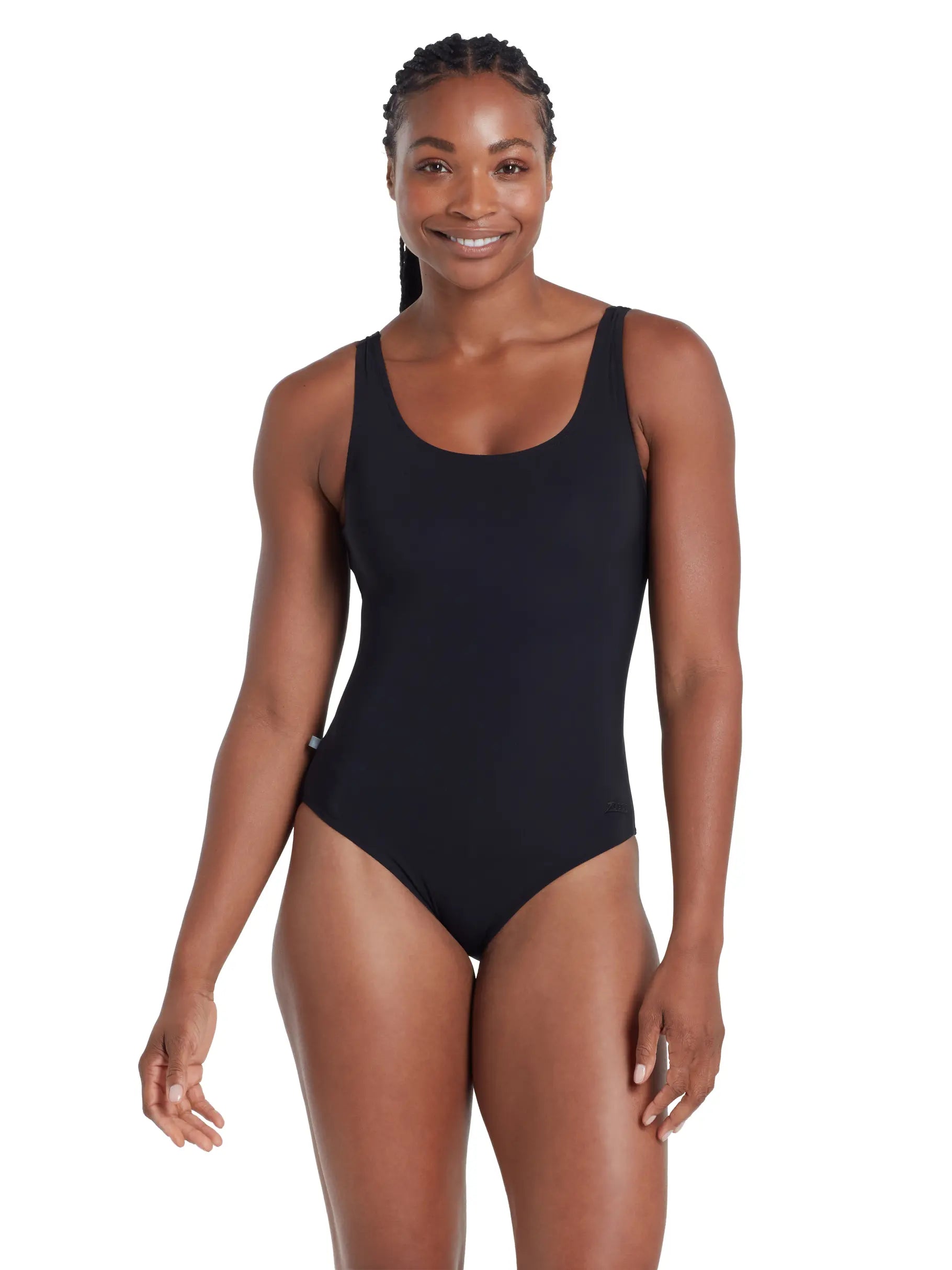 Zoggs Womens Silver Lined Black Open Water Scoopback